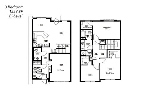 Floor plan for 3 beds, 1.8 baths, 1559 sqft